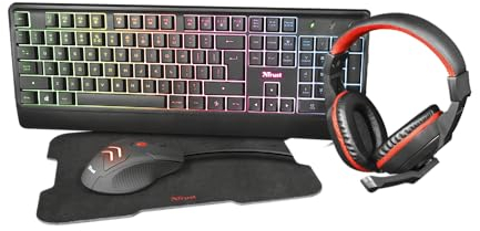 Trust Ziva 4-in-1-Gaming-Bundle Kabelgebunden, USB Gaming-Tastatur, Maus-Set Deutsch, QWERTZ, Window