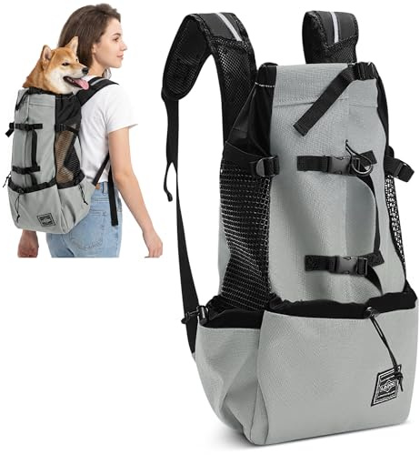 ALLSOPETS Sac à Dos pour Chien Réglable et Portable, Transporteur pour Animaux de Petite et Moyenne Taille pour Promenade Randonnée Camping Voyage Escalade (Gris Sauge, L)