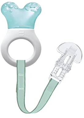 MAM Cooler & Clip kühlender Beißring, Zahnungshilfe mit Clip für einfaches Befestigen, extra kleiner und leichter Beißring für Babys, ab 2+ Monate, türkis
