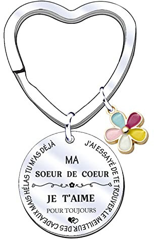 JRZDFXS Cadeau Soeur Noel Porte Clef Soeur de Coeur Porte clef Amour Soeur Ma Soeur de Coeur pour toujours pour Sœur Originale Porte-clés Cadeau Soeur Anniversaire (1) (1)