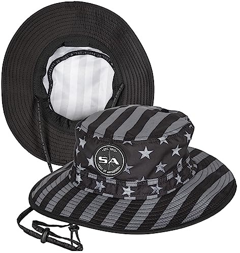 S A Company Bucket Hat | UV 50+ for Adults | Sun Protection with Adjustable Fit, Moisture-Wicking Fabric | Blackout American Flag Print