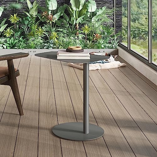 [en.casa] Tavolino Laterale da Divano Tavolino in Metallo uso Esterno e Interno Tavolo Consolle con Piano di Appoggio Trapezoidale - Grigio Opaco