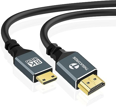 Thsucords Ultra Thin 8K 4K Mini HDMI to HDMI Cable 3M, Flexible Soft & Slim High Speed 48Gbps 4K@120Hz Mini HDMI 2.1 Lead Compatible with Camera,Camcorder,Tablet and Graphics/Video Card,Laptop