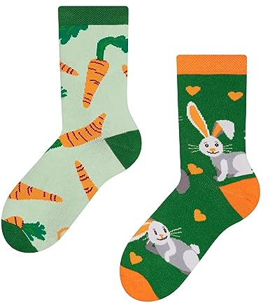 Dedoles Socken Kinder Mädchen Jungen Baumwolle viele lustige Designs Weihnachtssocken 1 Paar, Farbe Grün, Motiv Kaninchen und Karotte, Gr. 31-34