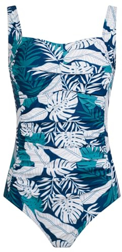 Aidotop Womens One Piece Swimsuit Tummy Control Swimwear with Retro Ruched Monokini Bathing Suits（7Blue White Leaf,L）