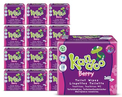 Kandoo paquete ahorro - Toallitas WC Frutos del bosque 12 paquetes de 2x60 - Desechables | Un total de 1440 toallitas.