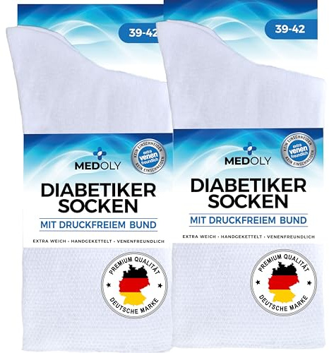 Calcetines para diabéticos (6 pares) sin cintura elástica, con 97% algodón, para hombre y mujer, sin costuras molestas, calcetines diabéticos sin cintura, 39-42