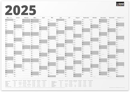 SIGNZ Jahreskalender 2025, Wandkalender XXL, 98 x 68cm, inkl. Ferien und Feiertage, CO2-neutral hergestellt, made in Germany