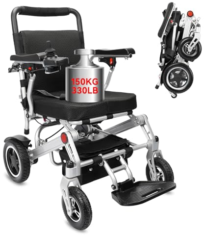 ANNOY TOOLS Elektrischer Rollstuhl Faltbar Leicht 20KG Unterstützung 150KG Rollstuhl Elektrisch Faltbar 20KM Fahrstrecke für ältere und behinderte Menschen Benutzerfreundlich Aluminium Ultraleicht
