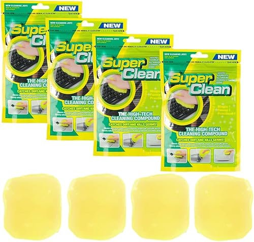 FOGARI Gel Universale per Pulizia Tastiera - 4 Pezzi Riutilizzabili per Auto, PC, Laptop, Fotocamere, 80g x 4, Giallo