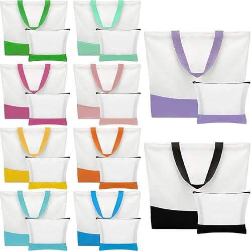 MSYU 20 Pack Sublimation Canvas Tote Bags, Reusable Grocery Bag Ideal for Shopping Printing and Decoration Lightweight Reusable Canvas Fabric Bags for DIY, Advertising, Promotion, Gifts