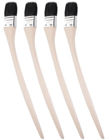 WorkBless Bent Radiator Paint Brush 17 Length 2 Width Bristle with Long Wood Handle for Wall Treatment Black 4 Pcs