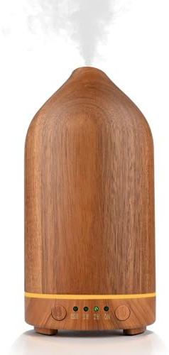 GuKKK Eterisk oljediffusor, 100 ml trä luftfuktare eteriska oljor med timer och basbelysning nattljus, automatisk avstängning när vattnet slutar, för yoga hem kontor