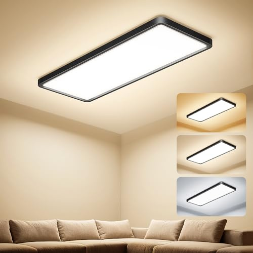 Plafoniera LED Soffitto Lampadario Soggiorno Piatta, 58x22x2,9CM Pannello 32W 3000LM 3000K/4000K/6500K IP44 Plafoniera Soffittoda Cucina, Lampadario Soffitto Lunghe Camera Letto Bagno Corridoio, Nero