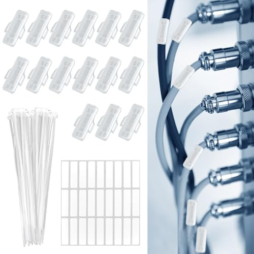 Zithgen 100Pz Etichette per Cavi Trasparente, Scatola per Etichette Impermeabili per Cavo Fascette Riutilizzabili Marcatura Cavi in Plastica 100 Fascette 100 Libro Note Adesive Ordinare di Vari Cavis