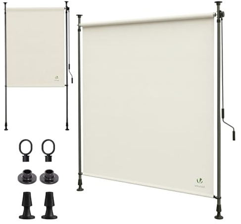 VOUNOT® Tenda da Sole Verticale 200 x 310 cm Senza Fori con Manovella, Tenda Estensibile da Esterno Protezione Solare UV e Resistente alle Intemperie per Balcone, Terrazza e Giardino, Beige