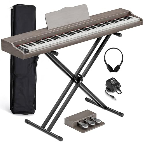 JOINATRE 88 Keys Digital Piano Keyboard with Semi-weighted Full Size Keys,Portable Electric Piano with X Stand,3 Pedal,Headphone,MP3 Connection,Full-featured Keyboard for Beginner,Adults,Gray