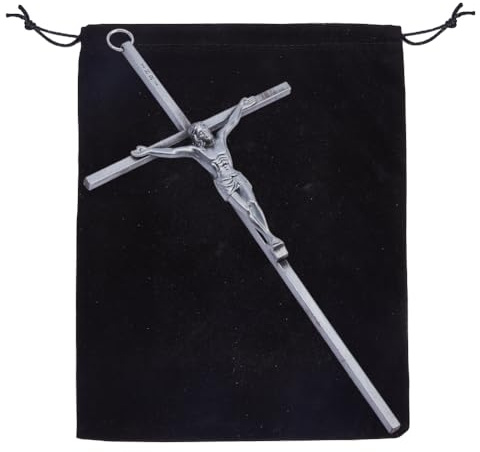 DICOSMETIC Cruz de pared de crucifijo de metal delgado con Jesús e INRI 26,5 cm de largo, cruz de metal para decoración del hogar, plata envejecida