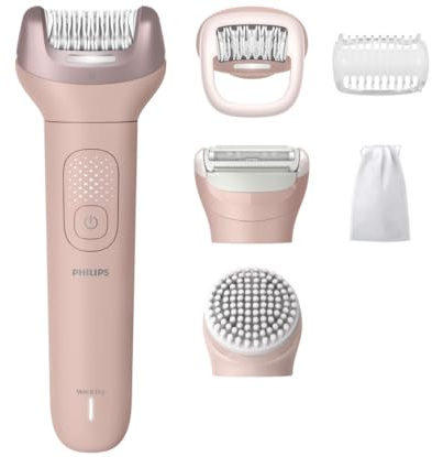 PHILIPS Epilatore BRE718/00 serie 9000 con ProGuide a 360° per un'epilazione precisa, pinzette in ceramica, spazzola esfoliante per il corpo, testina da barba, pettine da taglio + altri accessori