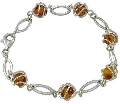 HolidayGiftShops Sterling Silver Honey Baltic Amber Bracelet, Genuine Baltic Amber Bracelet for Women, Amber Jewelry for Women, Amber Bracelets for Adults, Sterling Silver Collection