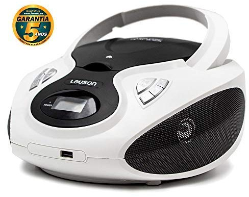 Lauson CP630 Radio FM y Reproductor de CD Portátil con USB | Radio FM | USB y Mp3 | CD Player Bluetooth con Salida para Auriculares 3.5mm (Blanco)