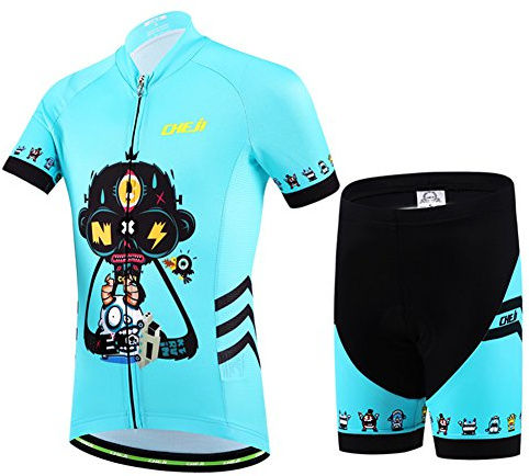 LSHEL Traje de Ciclismo Niño, Jersey Conjunto Ropa Maillot de Ciclismo para Niños y Niñas Bicicleta Camiseta Manga Corta y Pantalones, Azul, 7-9 años