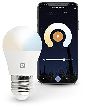 Garza Smarthome-Bombilla LED WiFi CCT 5.5w Esférica E27 Inteligente y programable, Cambio de Intensidad y Tonalidad, Control por Voz y App, Alexa, iOS, Google, Android, 5.5 W, Blanco