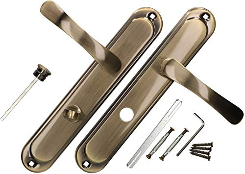 KOTARBAU® Juego de manillas para puerta, Manilla con pestillo baño, 72 mm, Manijas de puerta de placa larga, Manillas para puerta de baño, 2 Picaportes cuero antiguo, Kit de montaje
