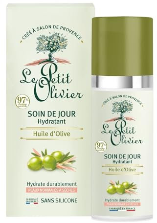 LE PETIT OLIVIER - Soin De Jour - Hydratant - Huile d'Olive - Peaux Normales à Sèches - 97% D'Origine Naturelle - Sans Silicone - Fabriqué en France - 50 ml