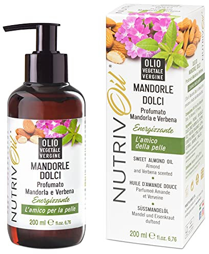 NUTRIVOIL - Puro Olio di Mandorle Dolci Profumato Mandorla e Verbena Energizzante 200 ml con Pratico Dosatore. Nutre ed Idrata la pelle profumandola delicatamente.