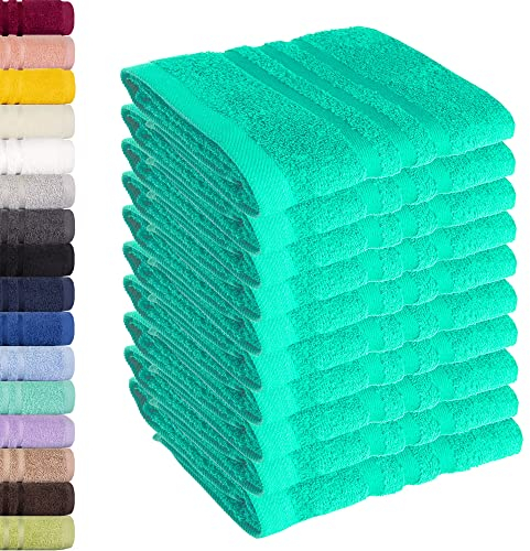 Lavea® 10er Set Seiftuch 30x30 cm – Hochwertige Gästehandtücher 30x30 aus 100% Baumwolle, Frottierserie Elena – Saugstark, Waschbar und Strapazierfähig - Türkis