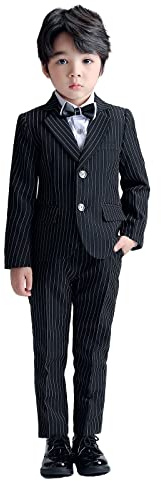 LOLANTA 2 Piece Boys Pinstripe Suits Set, Kids Suit Jacket & Trousers, Leisurewear or Wedding Party Pageboy Outfit, Black, 9-10 Years, 150