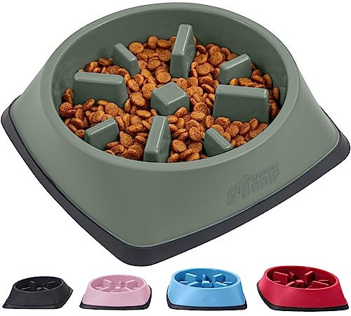 Gorilla Grip Slip Resistant Slow Feeder Dog Bowl, 4 Cups, Slows Down Pets Eating, Prevents Overeating, Feed Small and Large Breed Puppy, Fun Puzzle Design, Dogs Pet Bowls for Dry and Wet Food, Sage