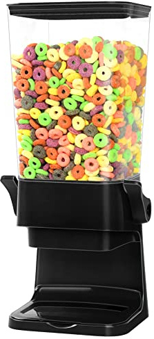 Mivvosakuki Cereal Dispenser Countertop Dual Dry Food Dispenser Large Cereal Containers Storage Organizer Dispensador De Cereales Candy Machine Rice Dispenser For Snack,Nuts, Granola(Black,1PC)