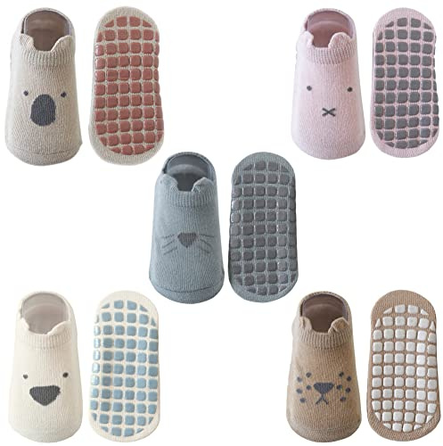Exemaba Toddler Ankle Socks Non Slip 5 Pairs(Style C, L/3-5T)