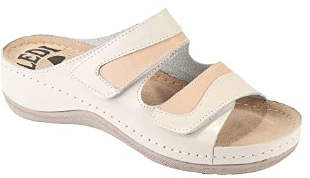Ledi 412-17 Anatomic Sandales Sabots Mules Chaussons Chaussures en Cuir, Femme, Beige, EU 37