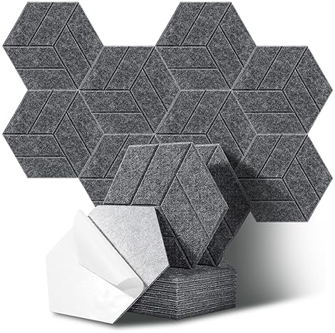 JurciCat 12 piezas paneles acusticos decorativos Paneles Acústicos Hexagonales espuma acustica insonorizacion Panel pared absorbente sonido para estudio de sonido oficina sala de juegos (30x26x0.9cm)