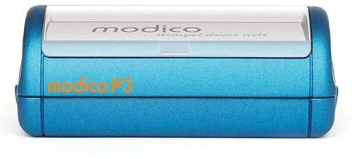 Modico Timbro Personalizzato Preinchiostrante Tascabile - Impronta 52x15mm, Inchiostro Vari Colori, Max 4 Righe (Montatura Azzurra)