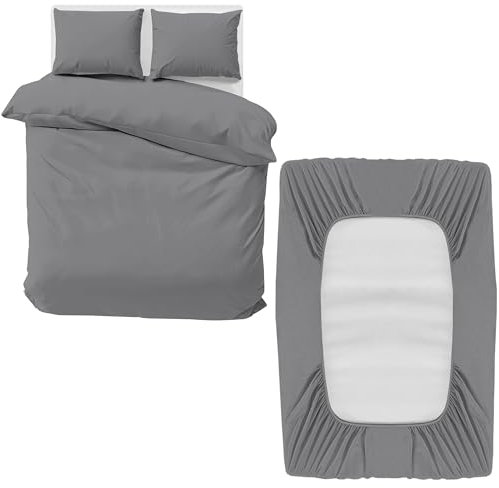 MOONLIGHT20015 Double Bedding Set 4 Piece Duvet Cover Fitted Sheet with Pillow cases Soft Brushed Microfiber Duvet Cover sets Grey