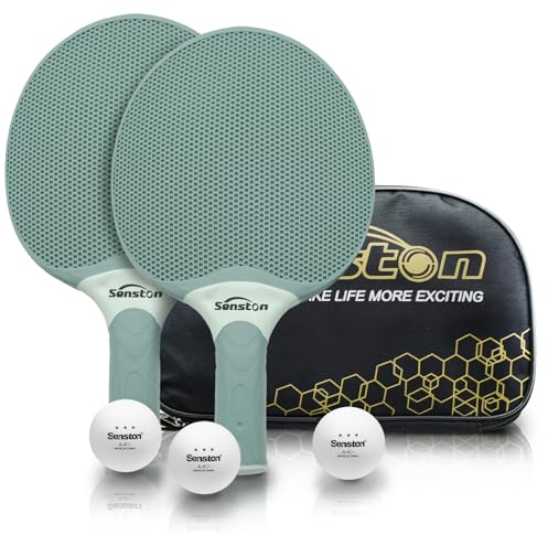 Senston Tischtennisschlägerset, professionelles Tischtennis-Paddel-Set für 2 Spieler, Ping-Pong-Paddel aus Verbundgummi, Spiele im Innen- oder Außenbereich.