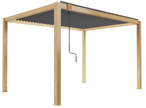 Oviala Pergola bioclimatique autoportée 3 x 4 m en Aluminium Effet Bois