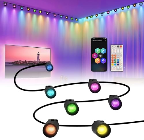 HEDCINLT 12PACK LED IC+RGB String Downlights, Smart LED String Lights, Color Changing Indoor Wall Light Fixture for Party, Music Sync, App Control, 15FT Decoration Lights (Black)