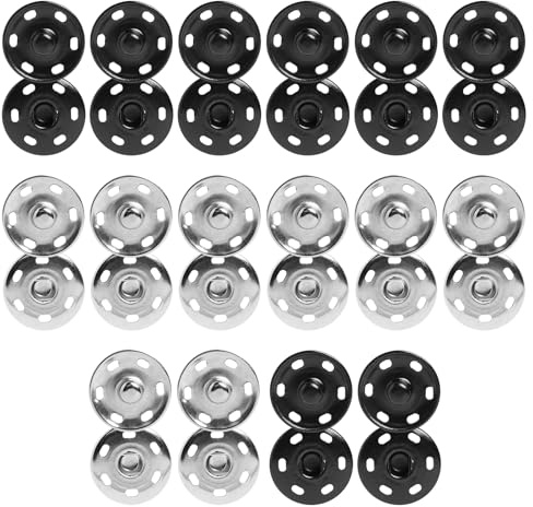 16 juegos de botones de presión de metal, 21 mm, botones de presión negros y plateados para coser ropa, vestidos, mochilas, bolsos, manualidades, etc