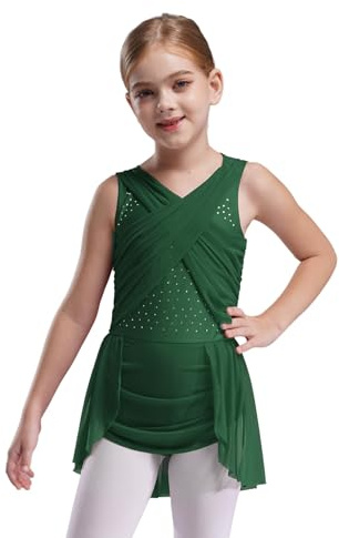 JEATHA Maillot Patinaje Artistico para Niña Leotardo De Ballet Sin Mangas Body De Baile Gimnasia Rítmica Ropa De Baile Competencia Actuación Verde 13-14 años