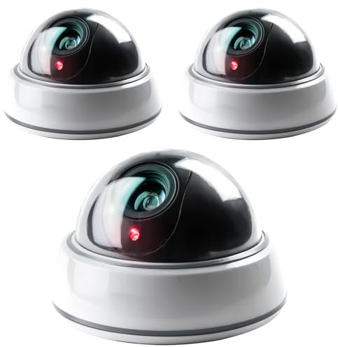 Lot de 3 caméras de surveillance factice 12,5 x 10 cm avec LED rouge clignotante pour la maison et le bureau