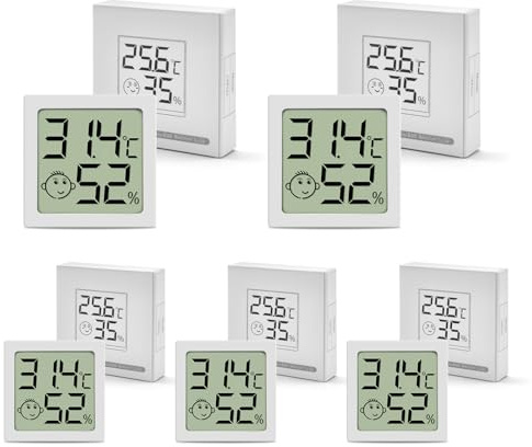 Thermometer Hygrometer Innen Set, 5 Stück Mini Digital LCD Luftfeuchtigkeitsmesser Zimmerthermometer Feuchtigkeitsmessgerät für Wohnzimmer Büro Babyzimmer Gewächshaus