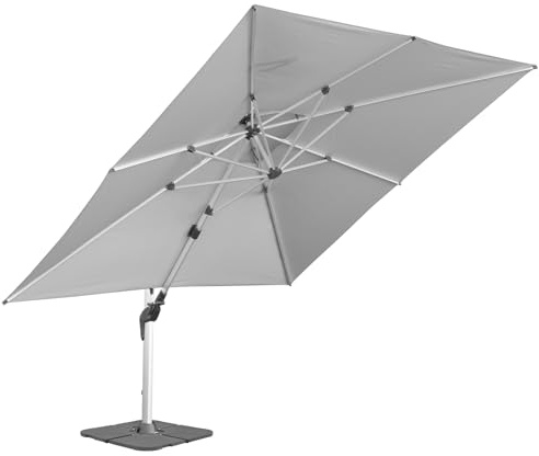 anndora Alu Ampelschirm 350 x 350 cm mit Kurbel – quadratischer Sonnenschirm 360° drehbar, schwenkbar & neigbar – wetterfest & UV-Schutz – inkl. Ständer (Silber-Grau)