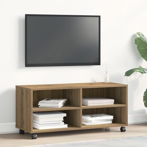 Homgoday Mobile TV in Rovere Artigianale 90x35x35 cm in Legno Ingegnerizzato, Mobile Porta TV Mobiletto Basso per TV per Tavolino da Salotto Industriale Supporto TV Soggiorno
