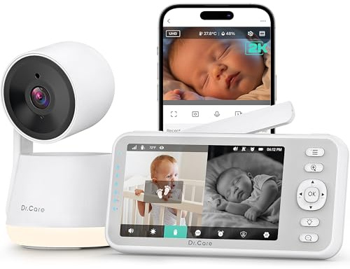 Dr.Care LumiView Baby Monitor WiFi SBM003, 5 1080P FHD & 2K, Controllo App, Modalità Privacy, Batteria 5000mAh, Allarmi Pianto e Movimento, Luce Notturna RGB (1 Baby Monitor + 1 Telecamere)