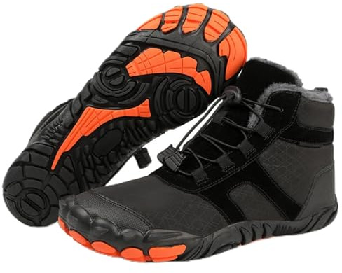Barefoot Scarpe Invernali Termiche Uomo/Donna – Calde, Antiscivolo – Ideali per Trekking, Escursioni e Sport Outdoor - Nero 45 EU